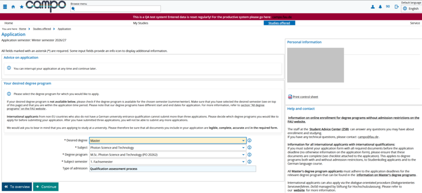 Studiengangsauswahl Campo