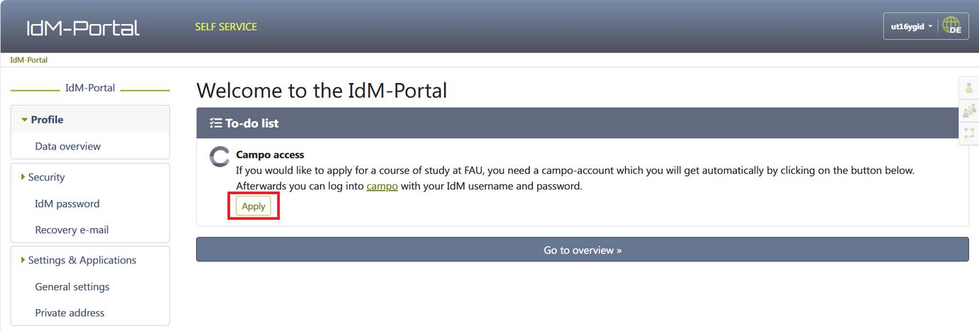 IdM-Portal Apply Button