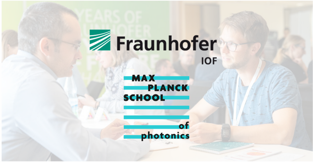 Two men are sitting opposite each other, with the MPSP and Fraunhofer IOF logos in the foreground.